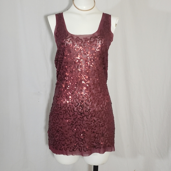 Max studio sequin sheer burgandy top size S - Picture 1 of 6